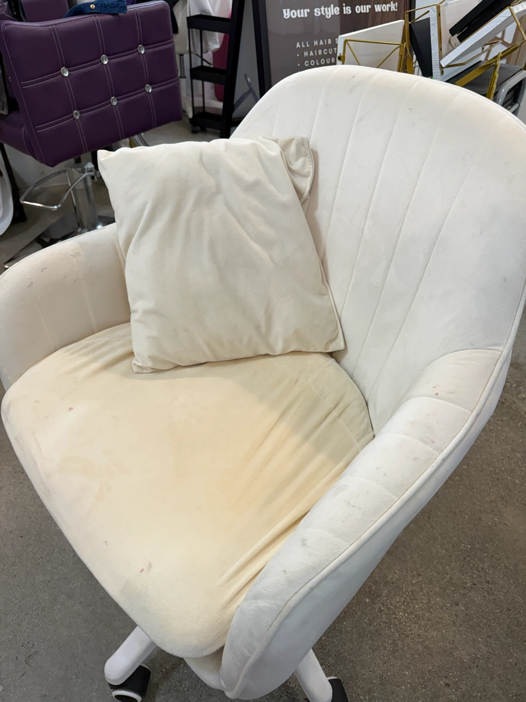 2 Cream Velvet Rolling Desk Chair - photo 2
