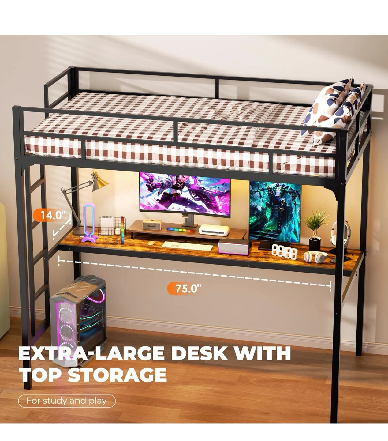 Twin loft bed with desk