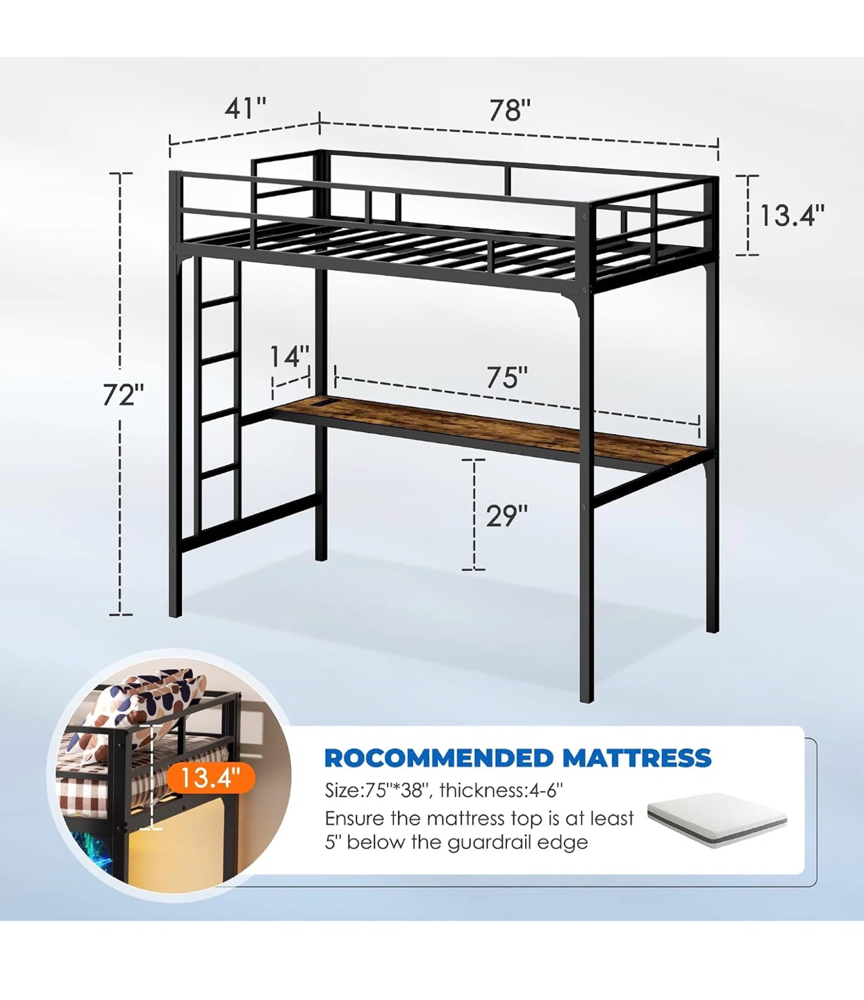 Twin loft bed with desk - photo 3