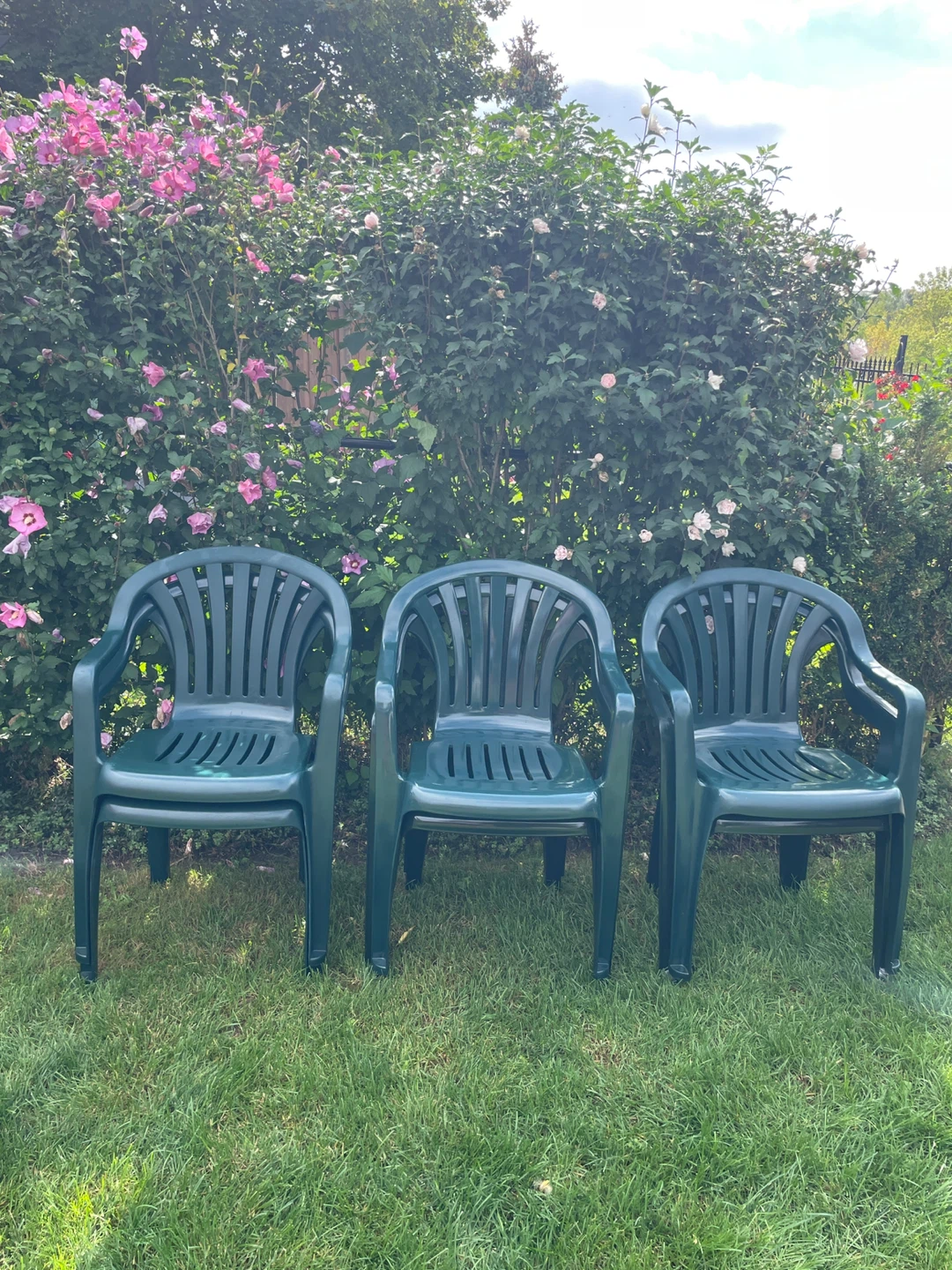 Set of 6 Dark Green Plastic Patio Chairs - photo 2