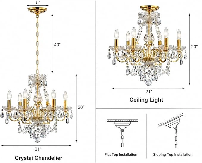 Gold and Crystal 6-Light Chandelier