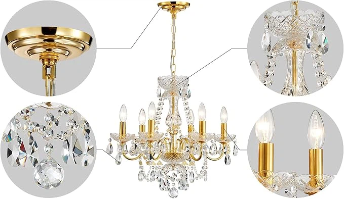 Gold and Crystal 6-Light Chandelier - photo 2