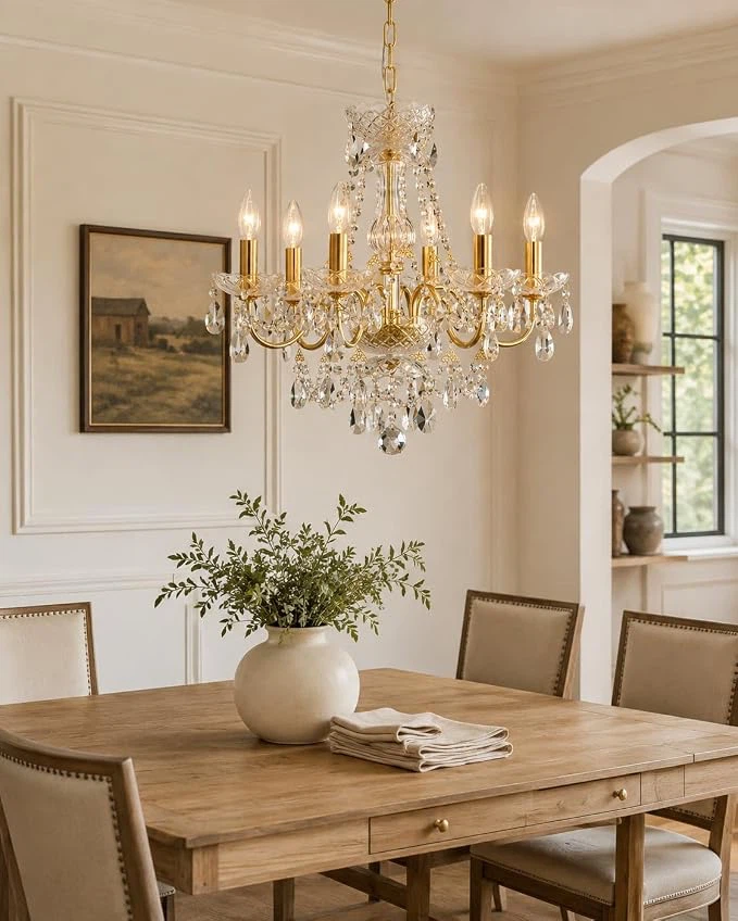 Gold and Crystal 6-Light Chandelier - photo 3