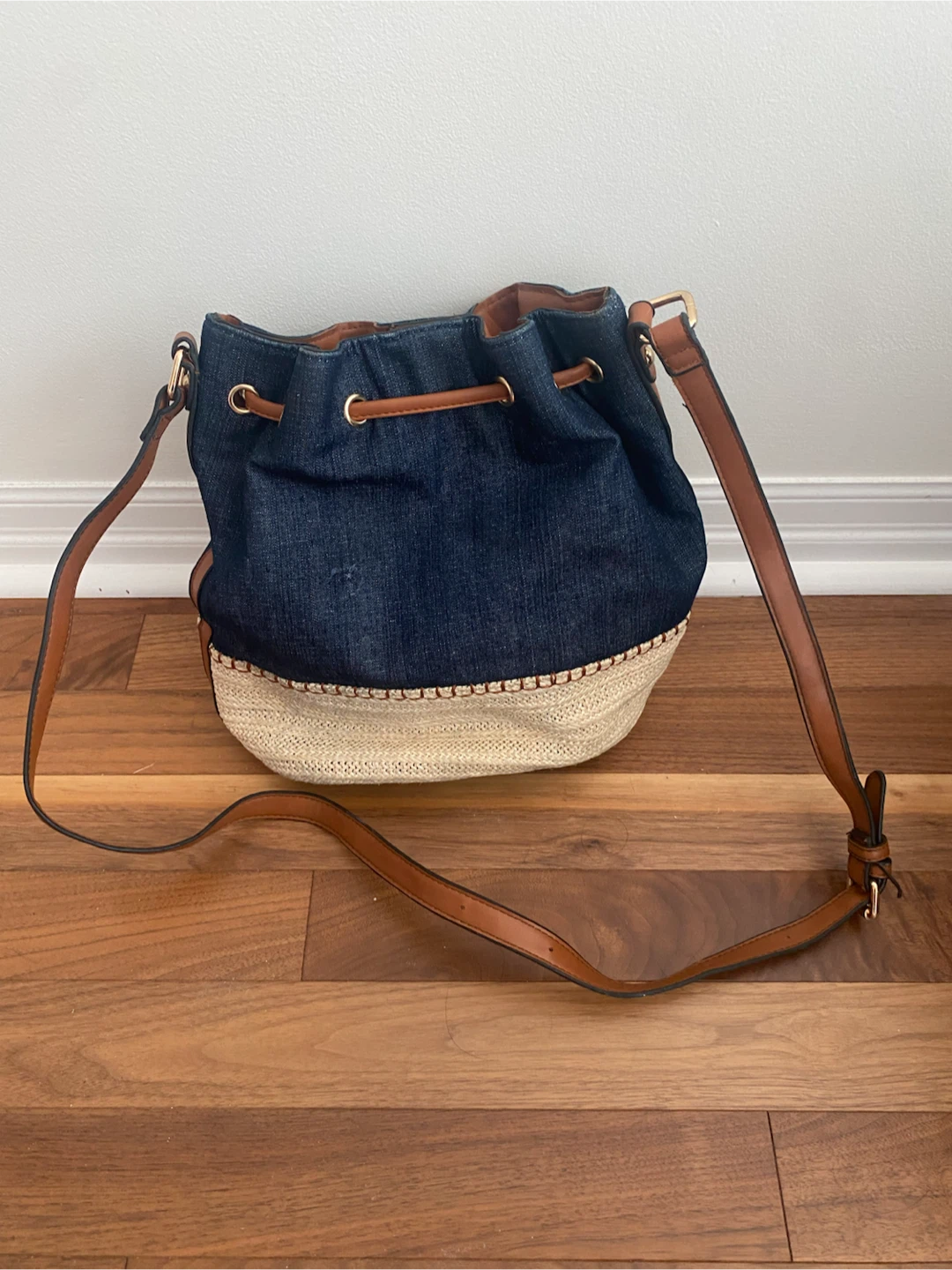 Denim & Weave Crossbody Bucket Bag - photo 2