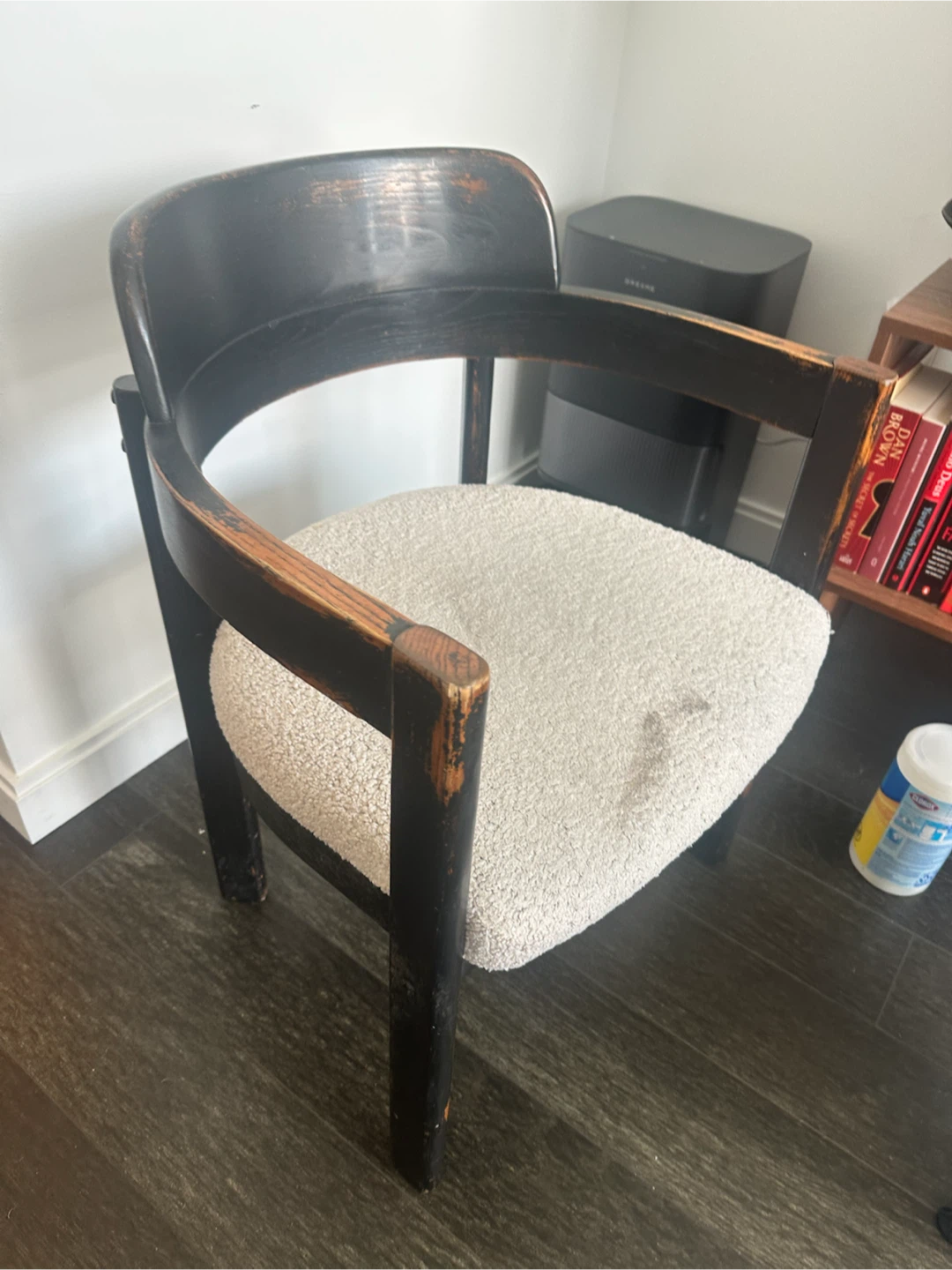 Black Wooden Accent Chair with Boucle Seat