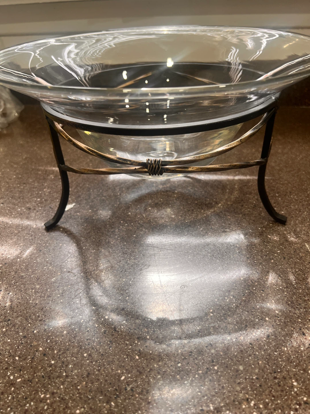 Glass Bowl with Metal Stand