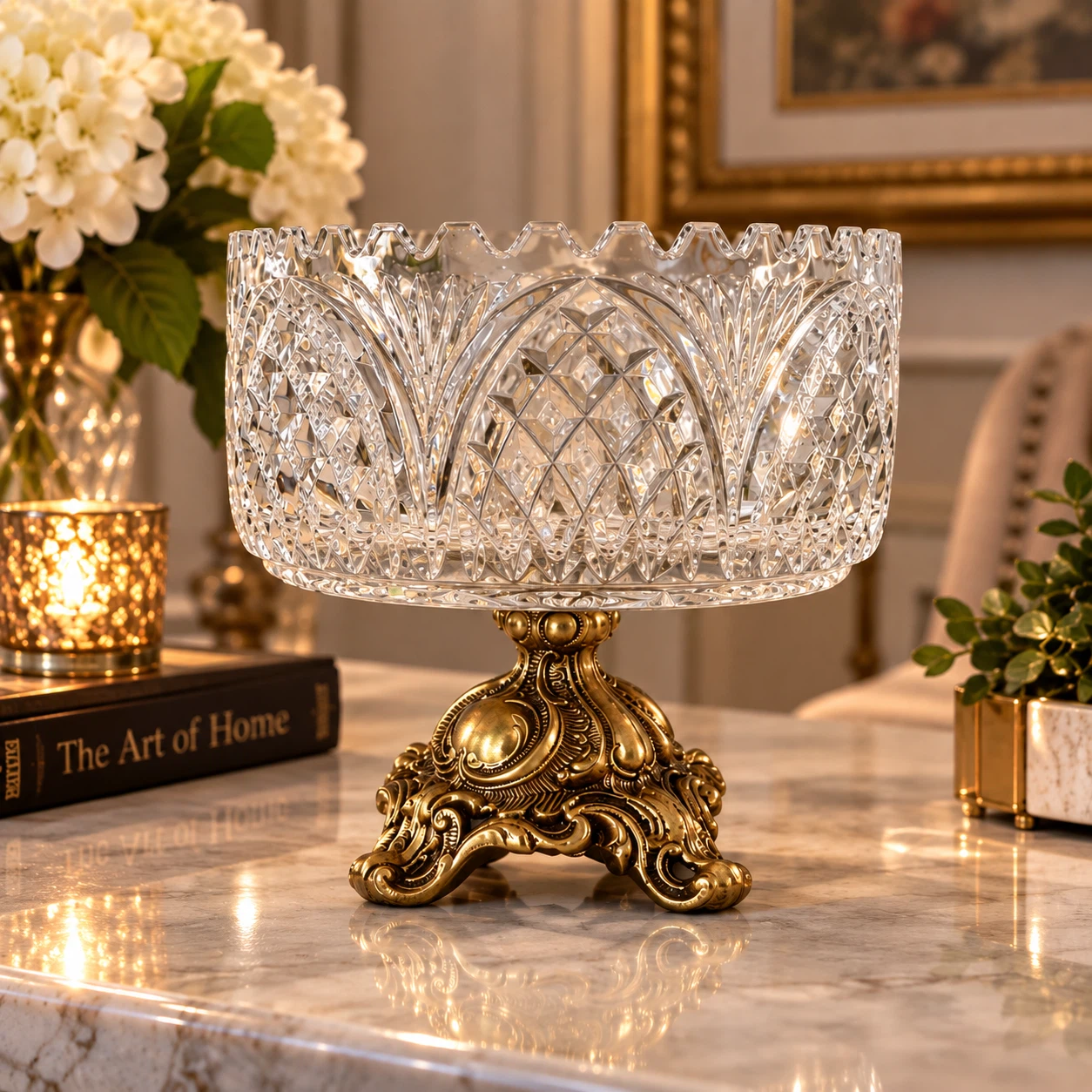 Crystal Fruit Bowl with Ornate Brass Stand - photo 2