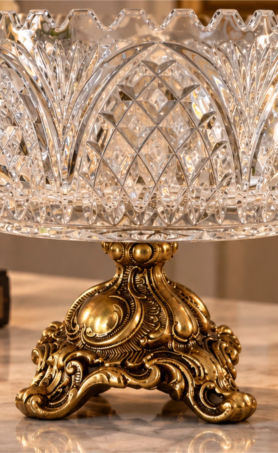 Crystal Fruit Bowl with Ornate Brass Stand - photo 3