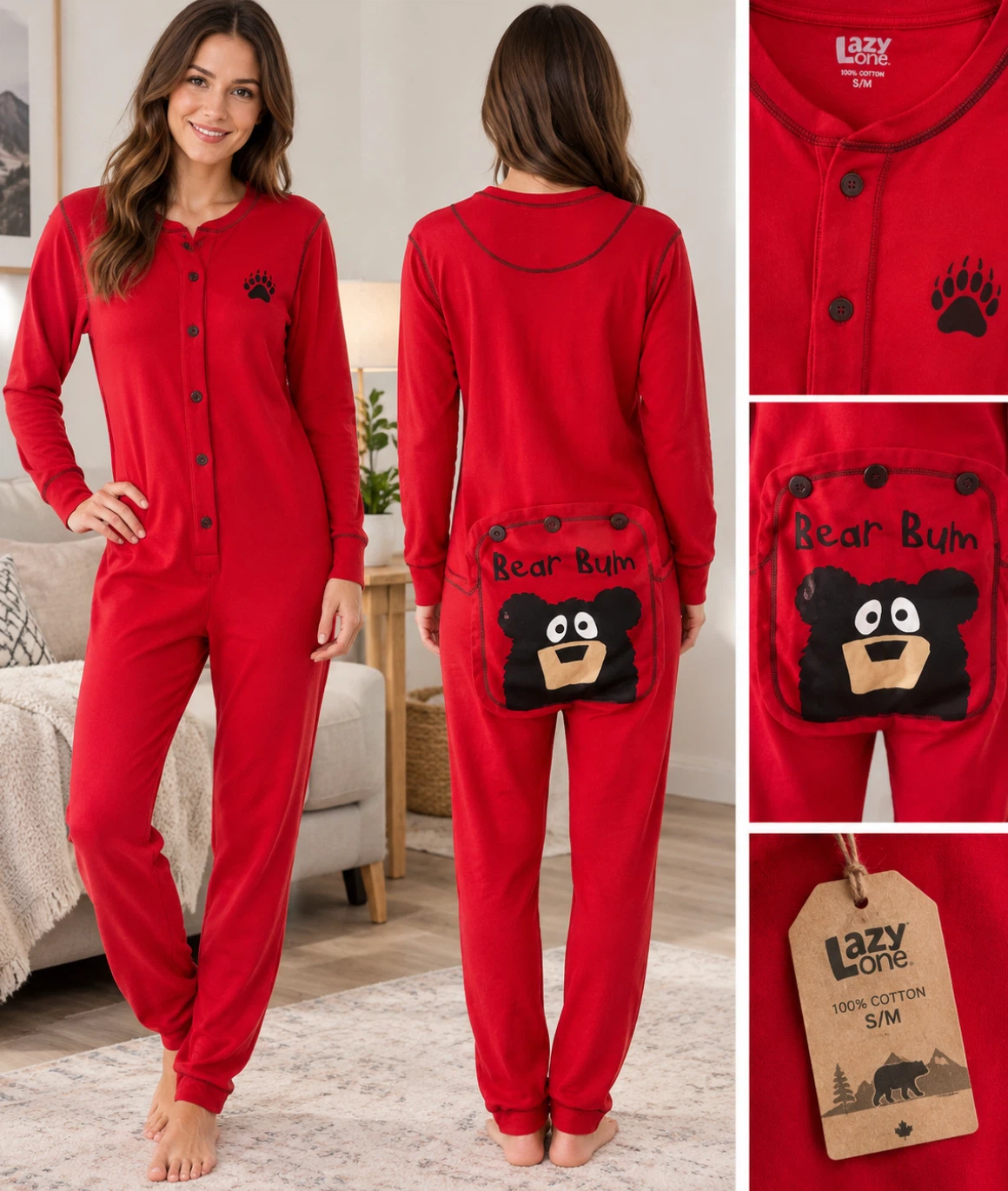 Lazy One Bear Bum Pajamas Size 10 - photo 2