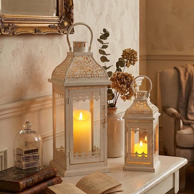 Set of Two Decorative White Metal Lanterns - photo 2