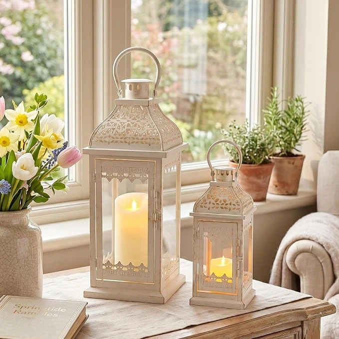 Set of Two Decorative White Metal Lanterns - photo 3