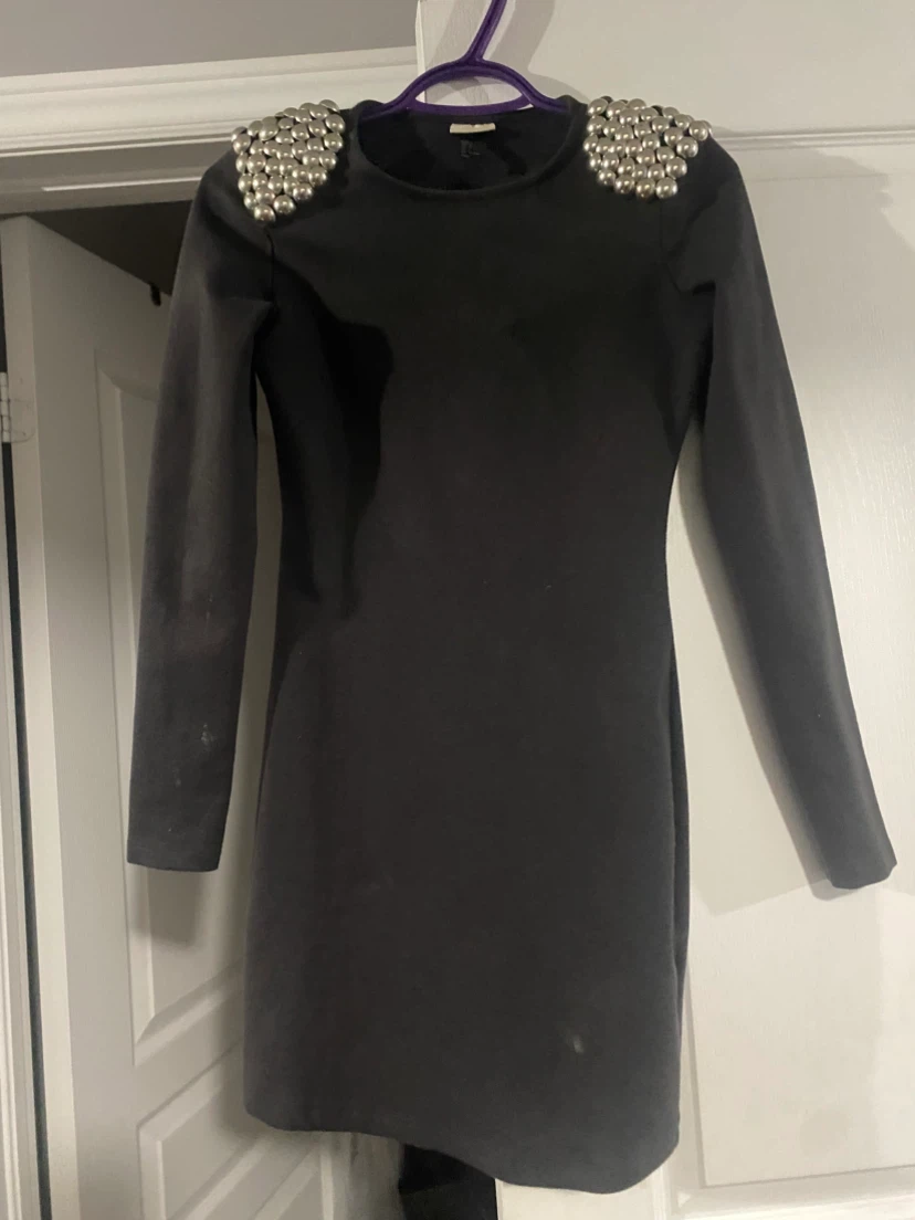 Long-Sleeve Studded Shoulder Dress