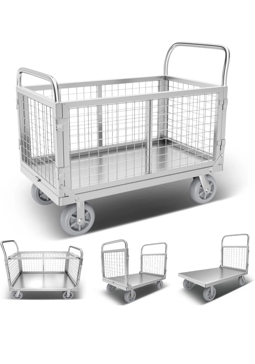 Heavy Duty Steel Platform Cart with Removable Side Rails