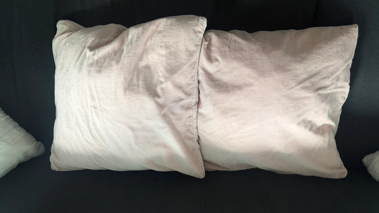 Set of Two Pink Velvet Throw Pillows
