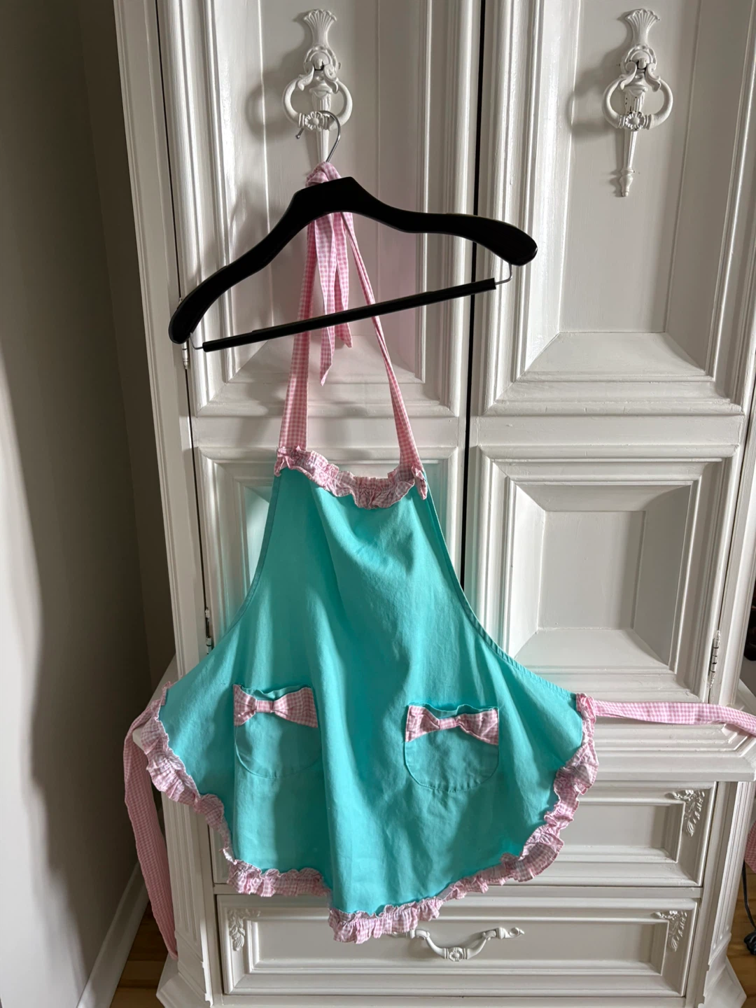 Vintage Style Teal and Pink Gingham Apron