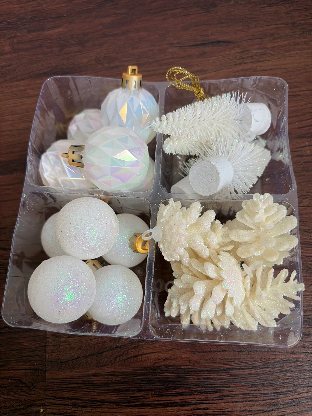 Set of White Christmas Holiday Ornaments