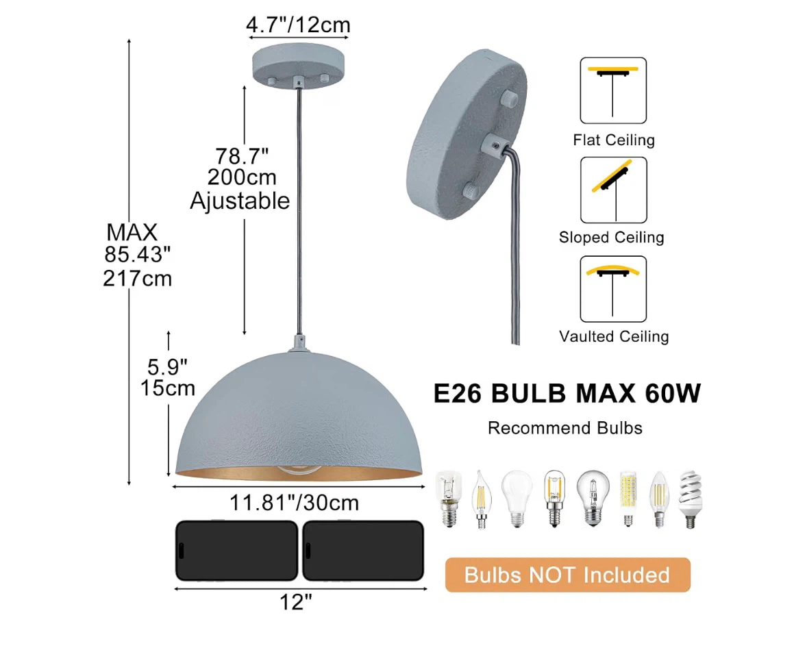 Industrial Dome Pendant Light Gray-Blue - photo 4