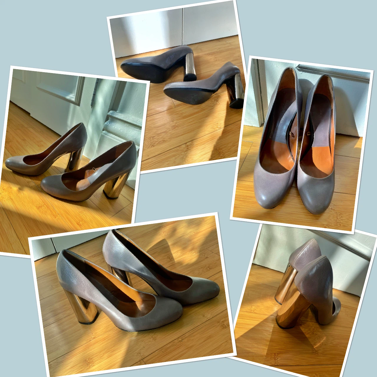 Classic Zara France grey /metallic silver ALL LEATHER heels