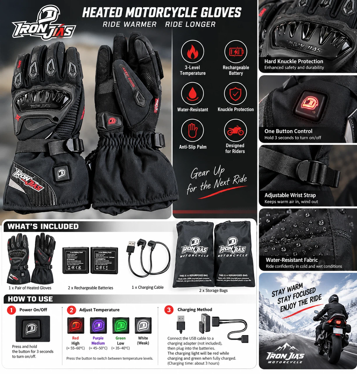 Iron Jias Heated Motorcycle Gloves