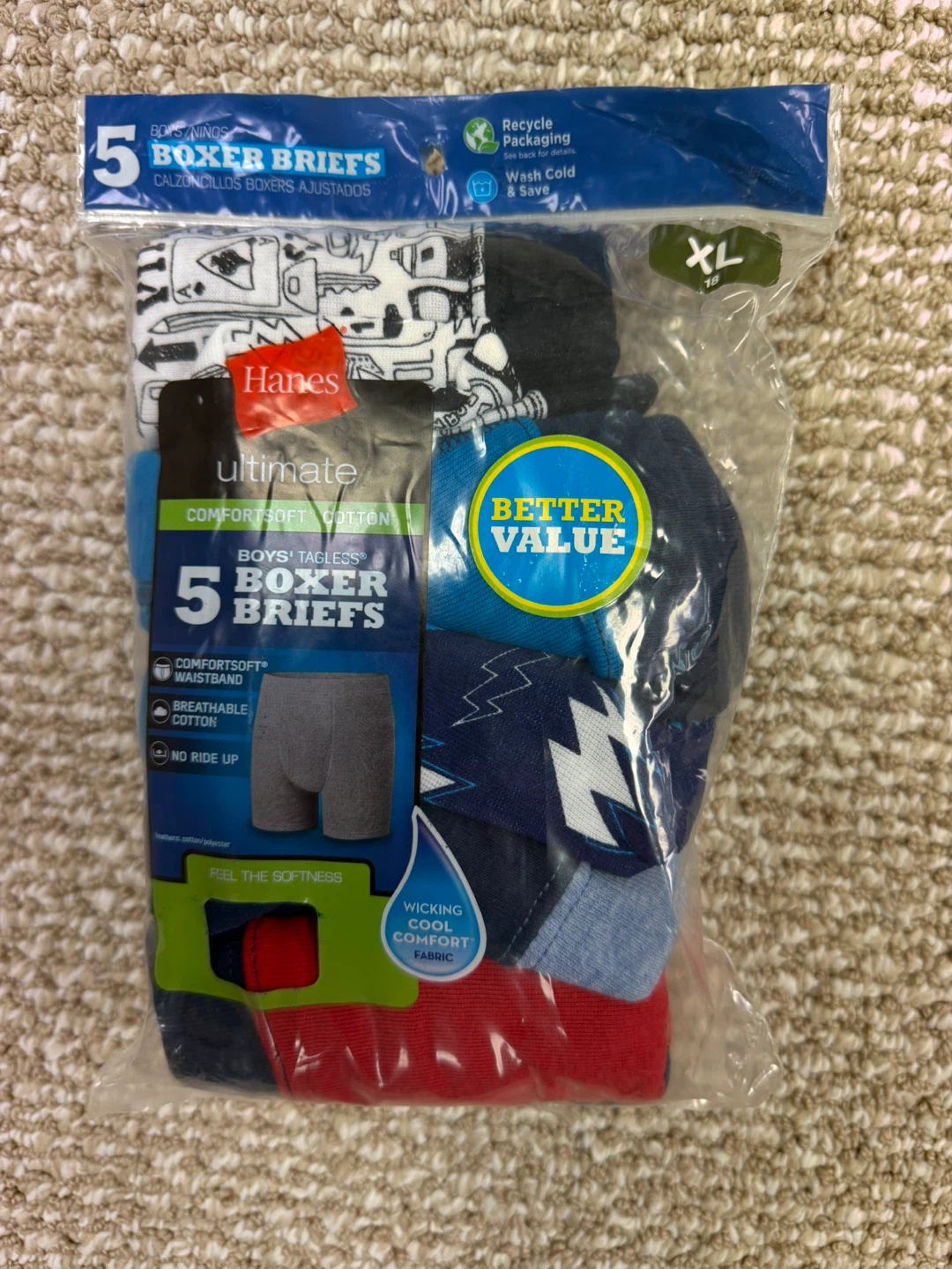 Hanes Boys Tagless Boxer Briefs 5-Pack XL (18-20)