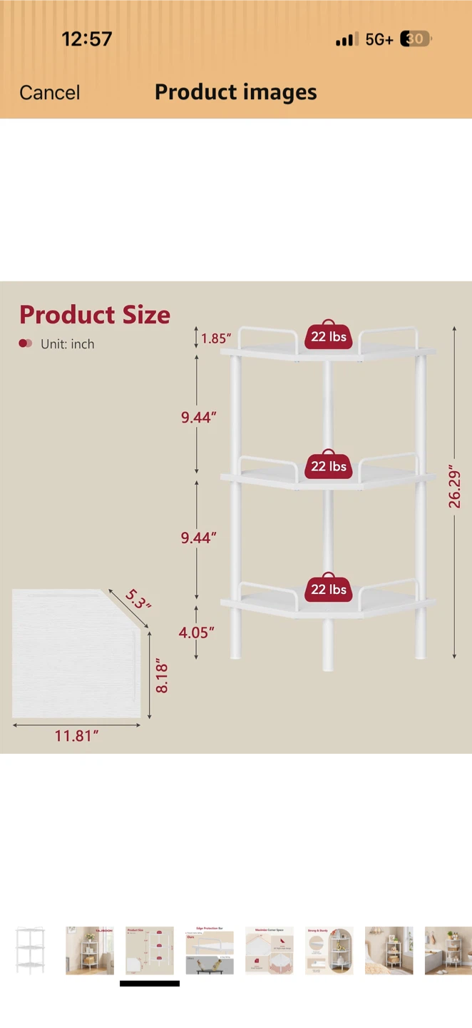 3-Tier White Corner Shelf, with fence, white - photo 3