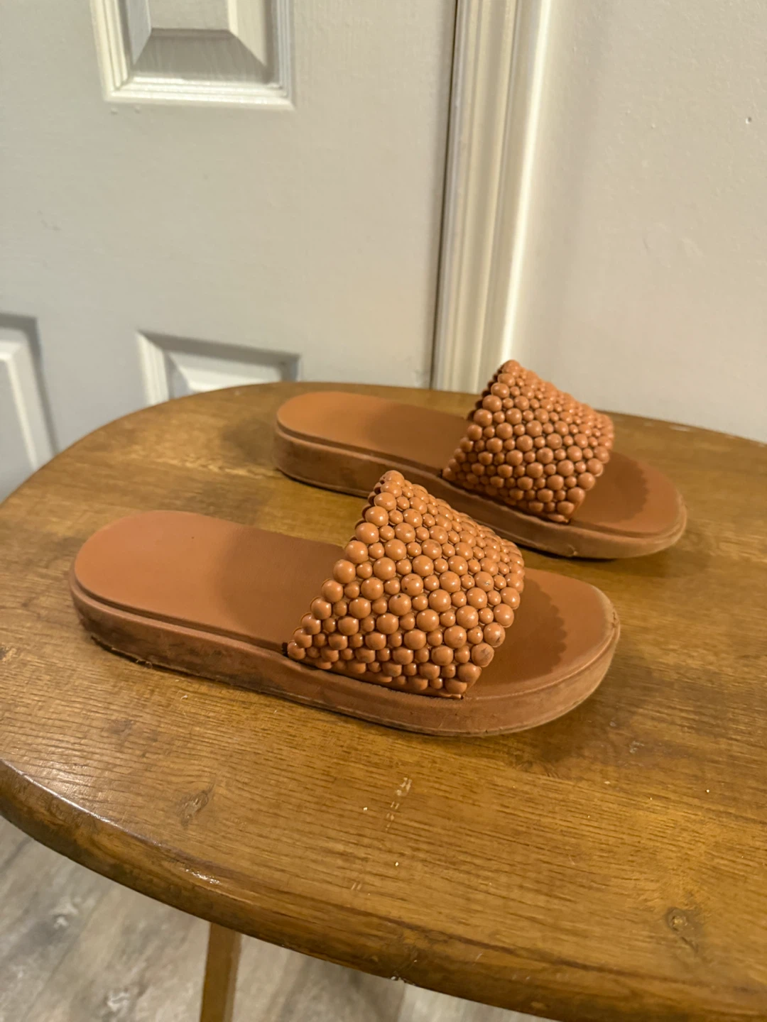 Tan Beaded Slide Sandals - photo 3