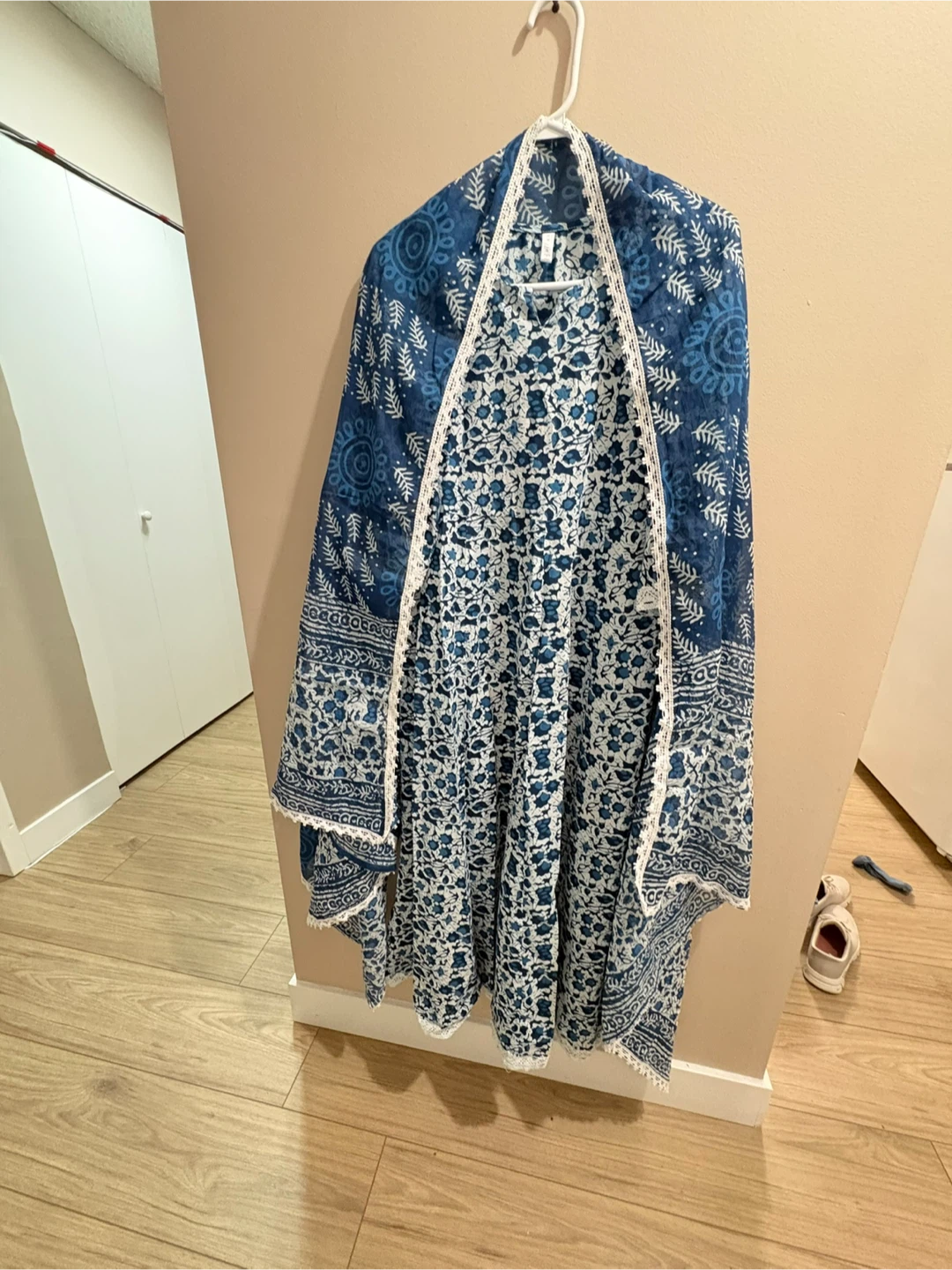 Blue Floral Kurta with Matching Dupatta