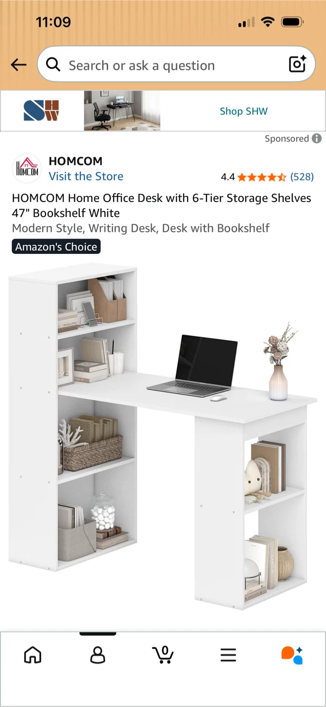 HOMCOM Home Office Desk with 6-Tier Storage Shelves