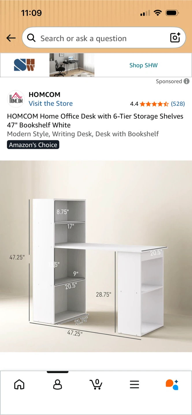 HOMCOM Home Office Desk with 6-Tier Storage Shelves - photo 2