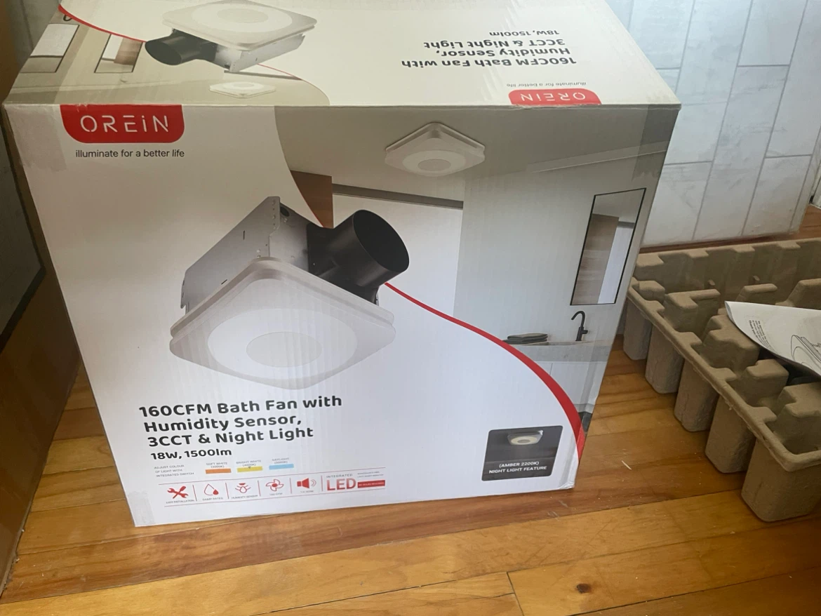 Orein 160CFM Bath Fan with Humidity Sensor & Night Light