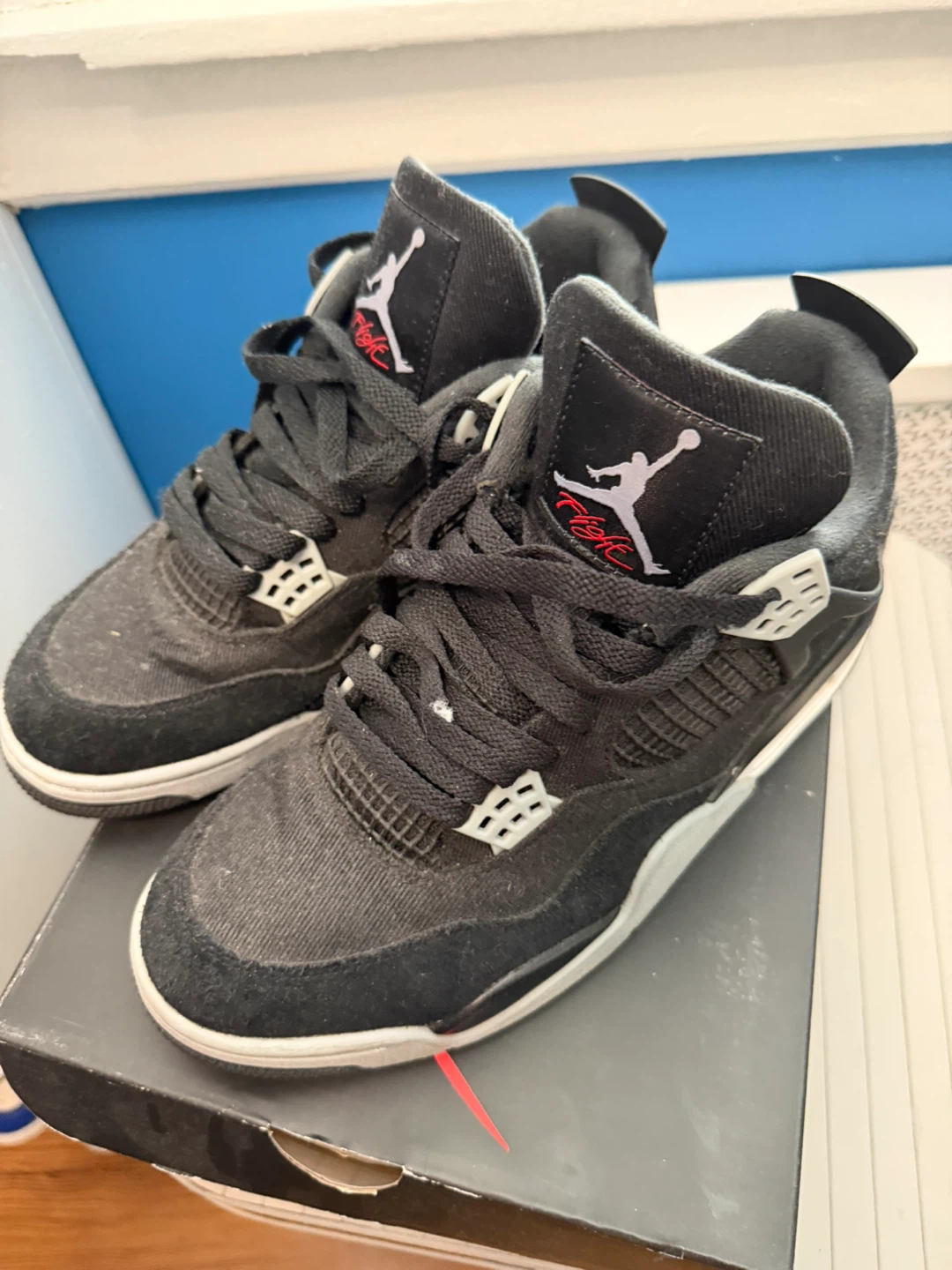 Air Jordan 4 Black Canvas Sneakers Size 8.5 USED