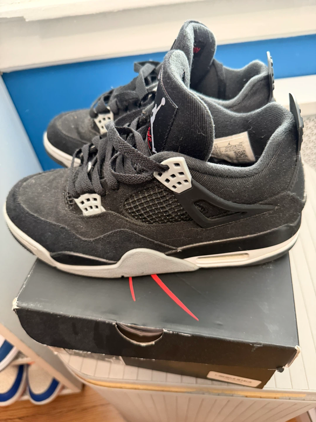 Air Jordan 4 Black Canvas Sneakers Size 8.5 USED - photo 2