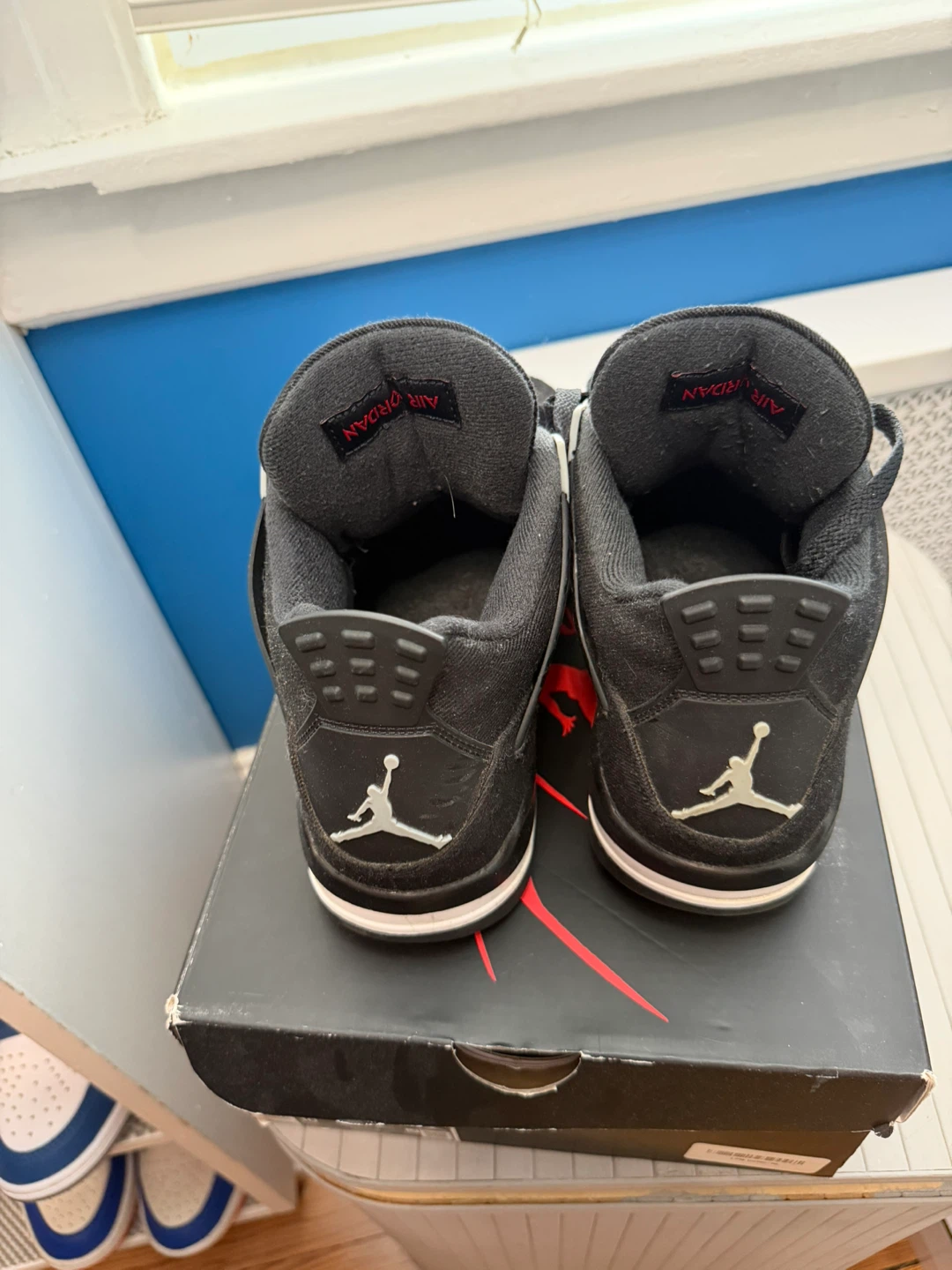 Air Jordan 4 Black Canvas Sneakers Size 8.5 USED - photo 3
