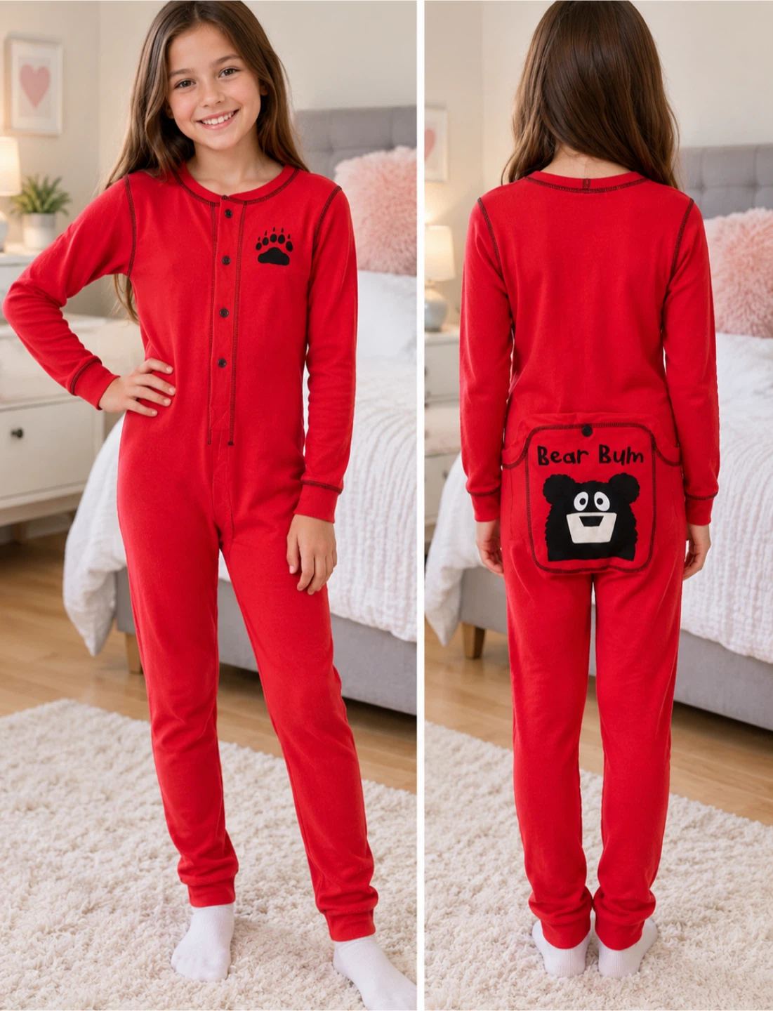 Lazy One Bear Bum Pajamas Size 10 - photo 3