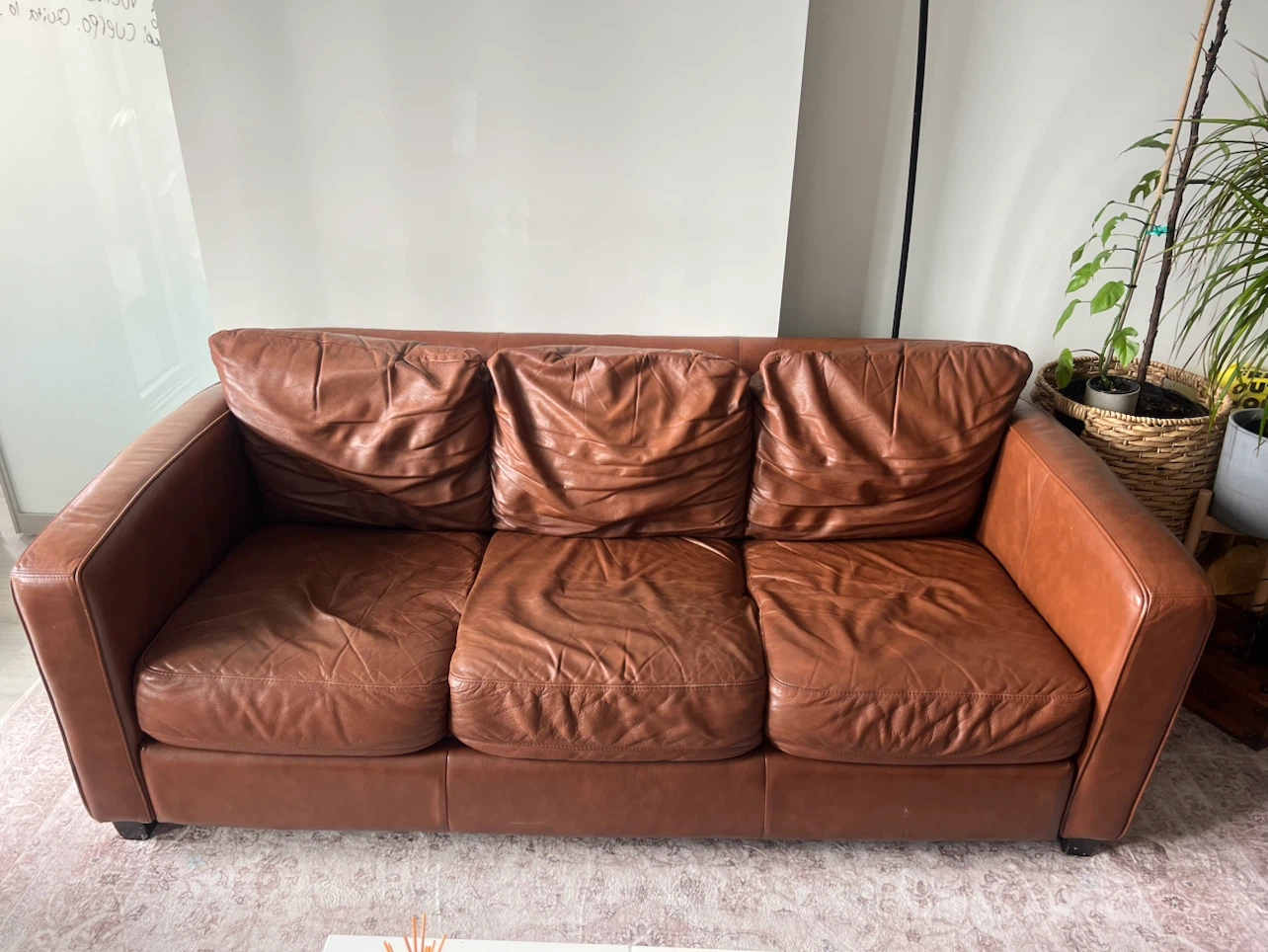 Cognac Brown Leather Sofa / Couch – Large 3–4 Seater – $300 - photo 2