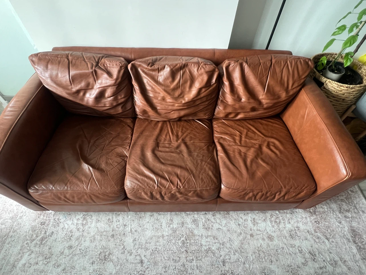 Cognac Brown Leather Sofa / Couch – Large 3–4 Seater – $300 - photo 3