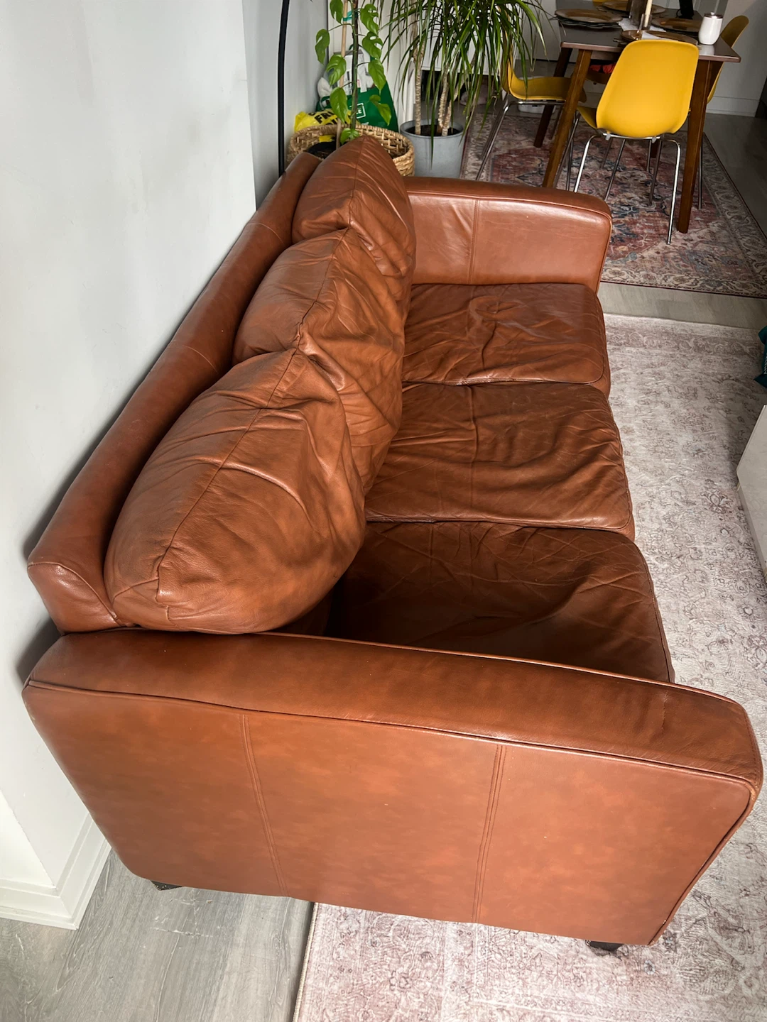 Cognac Brown Leather Sofa / Couch – Large 3–4 Seater – $300 - photo 4