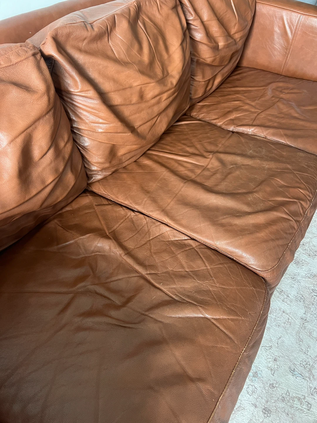 Cognac Brown Leather Sofa / Couch – Large 3–4 Seater – $300 - photo 5