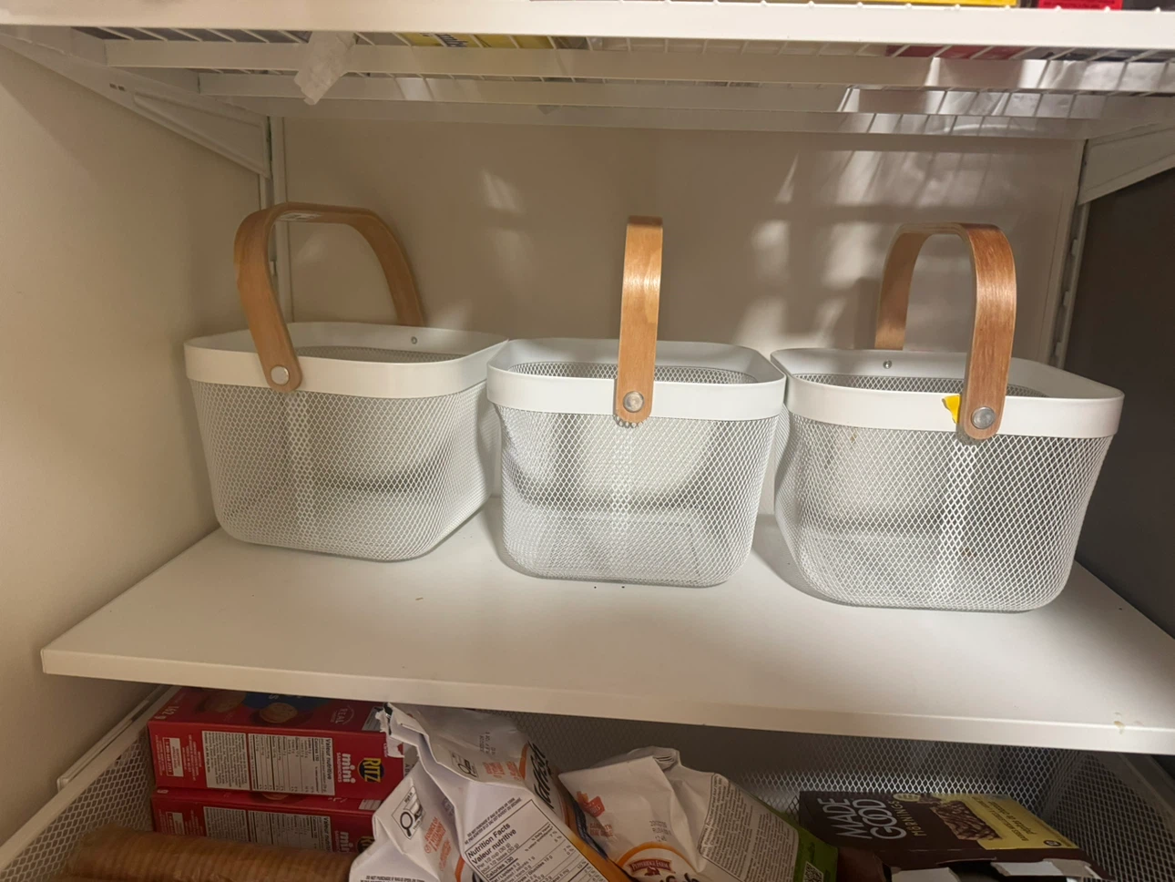 Set of 3 White Mesh Storage Baskets