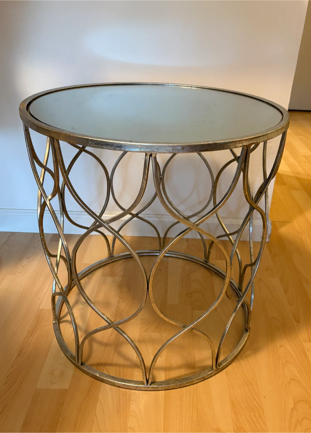 Round Metal and Mirror Accent Side Table
