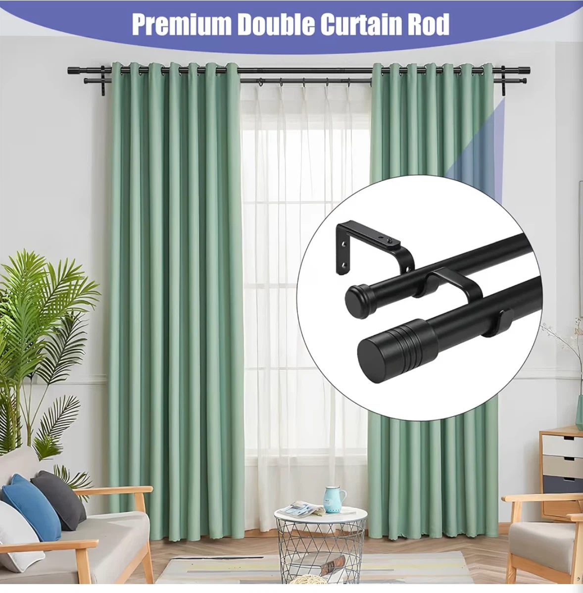 Creatyi Heavy Duty Double Curtain Rod - photo 3