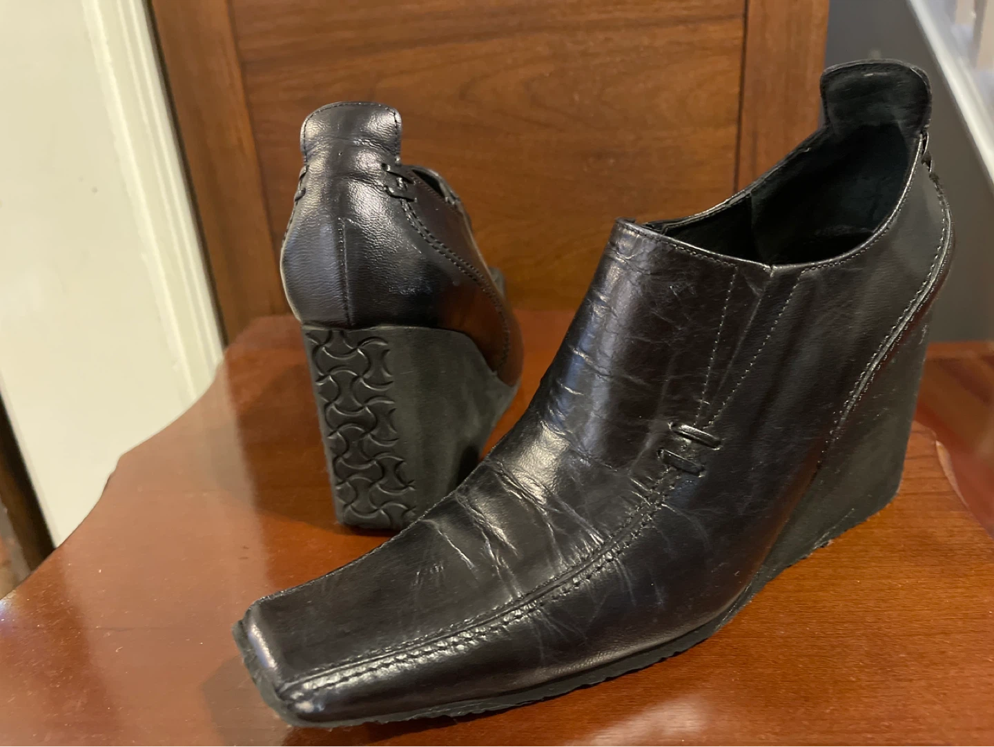 Black Leather Wedge Ankle Boots - photo 5