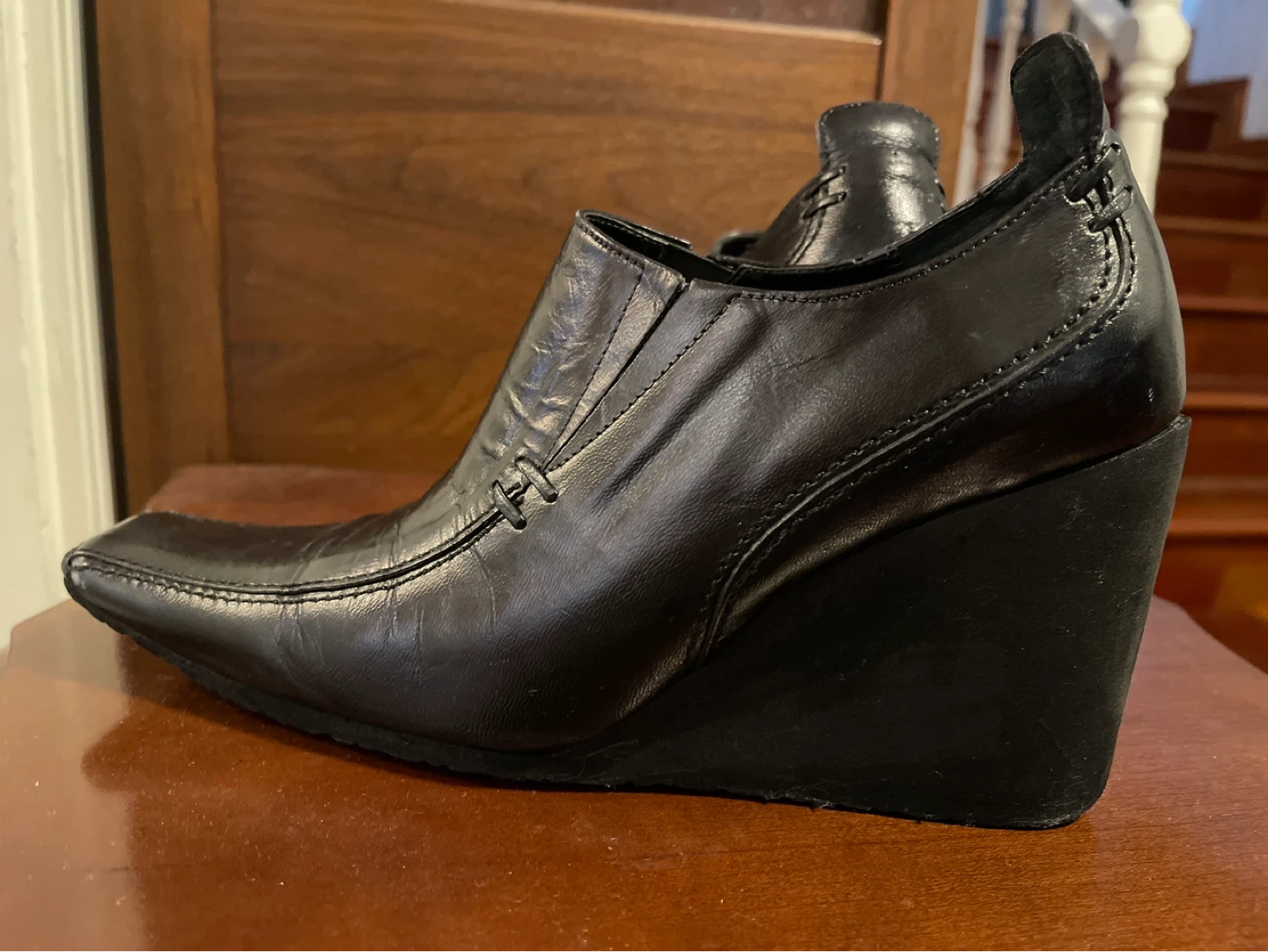 Black Leather Wedge Ankle Boots - photo 4