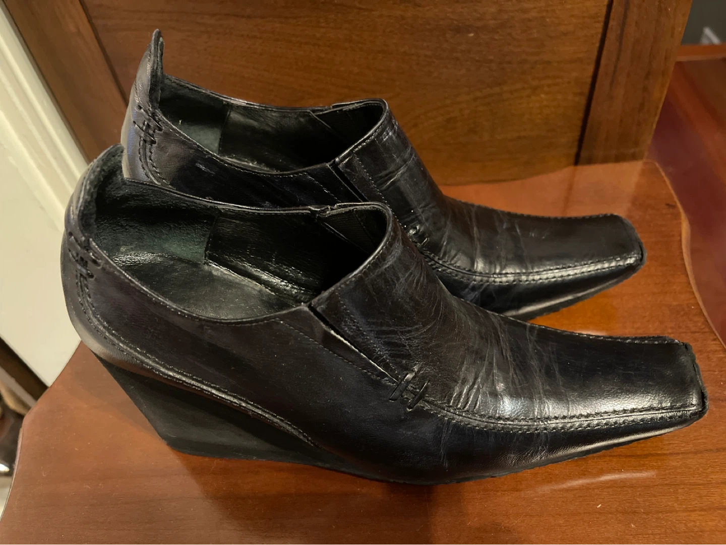 Black Leather Wedge Ankle Boots - photo 2