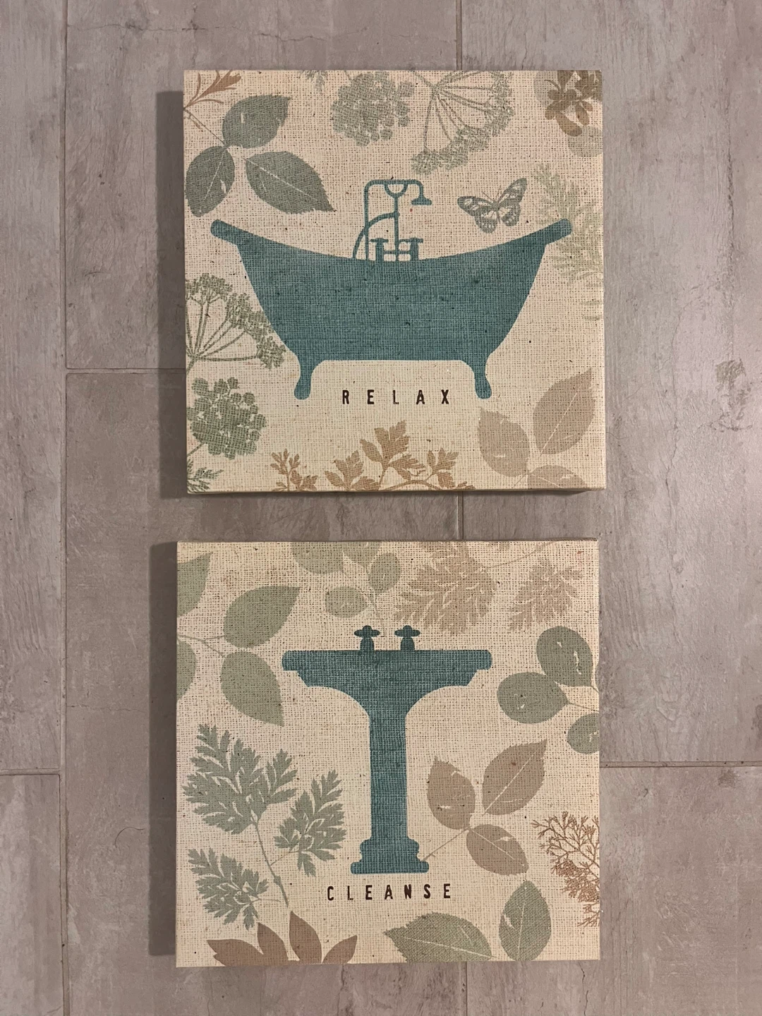 Set of Two Bathroom Wall Art Canvases