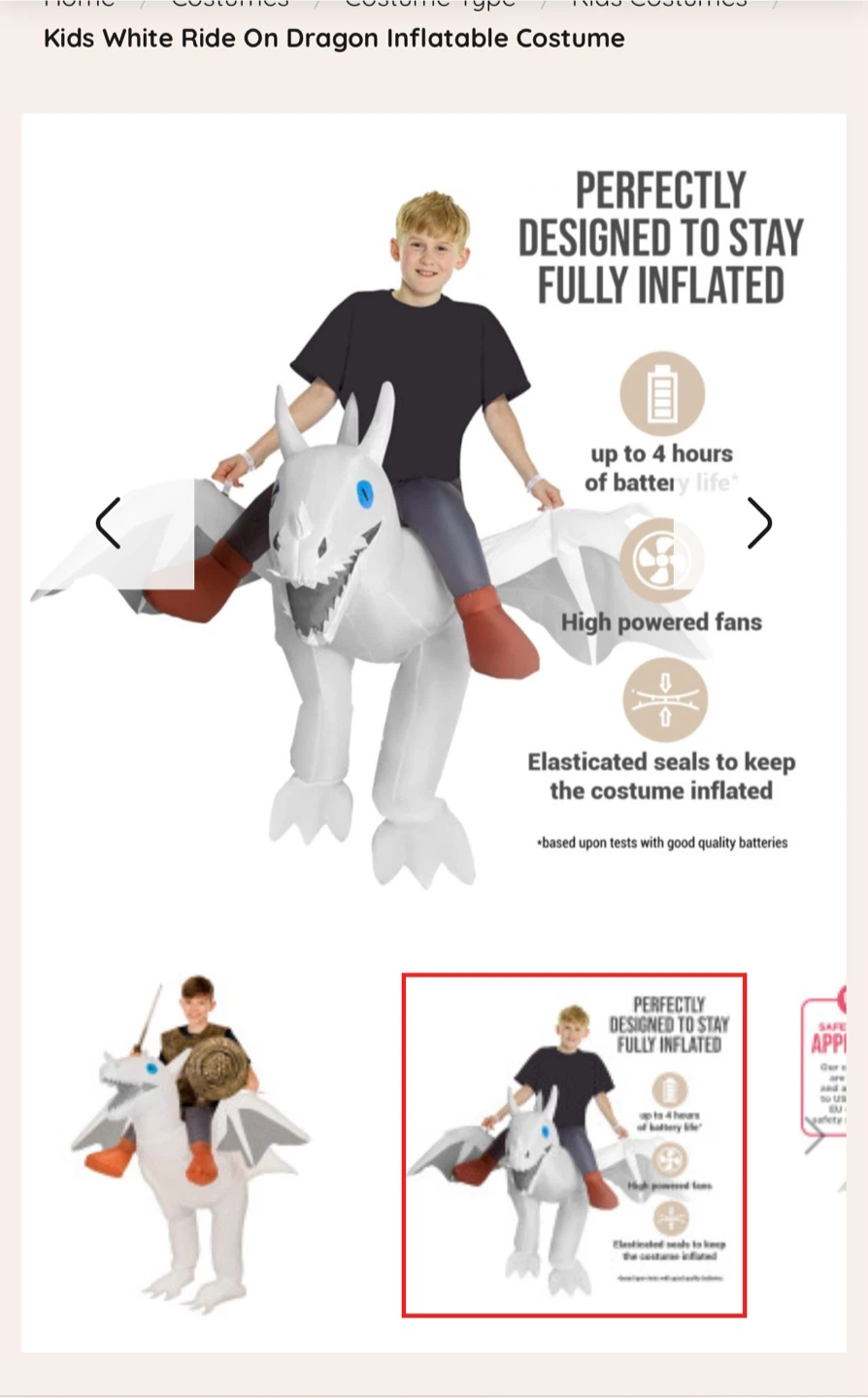 Costumes Kids White Ride On Dragon Inflatable Halloween Costume