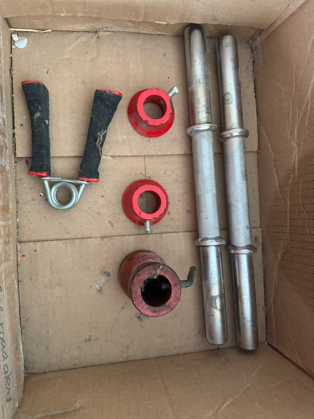 Dumbbell handles with collars and grip trainer