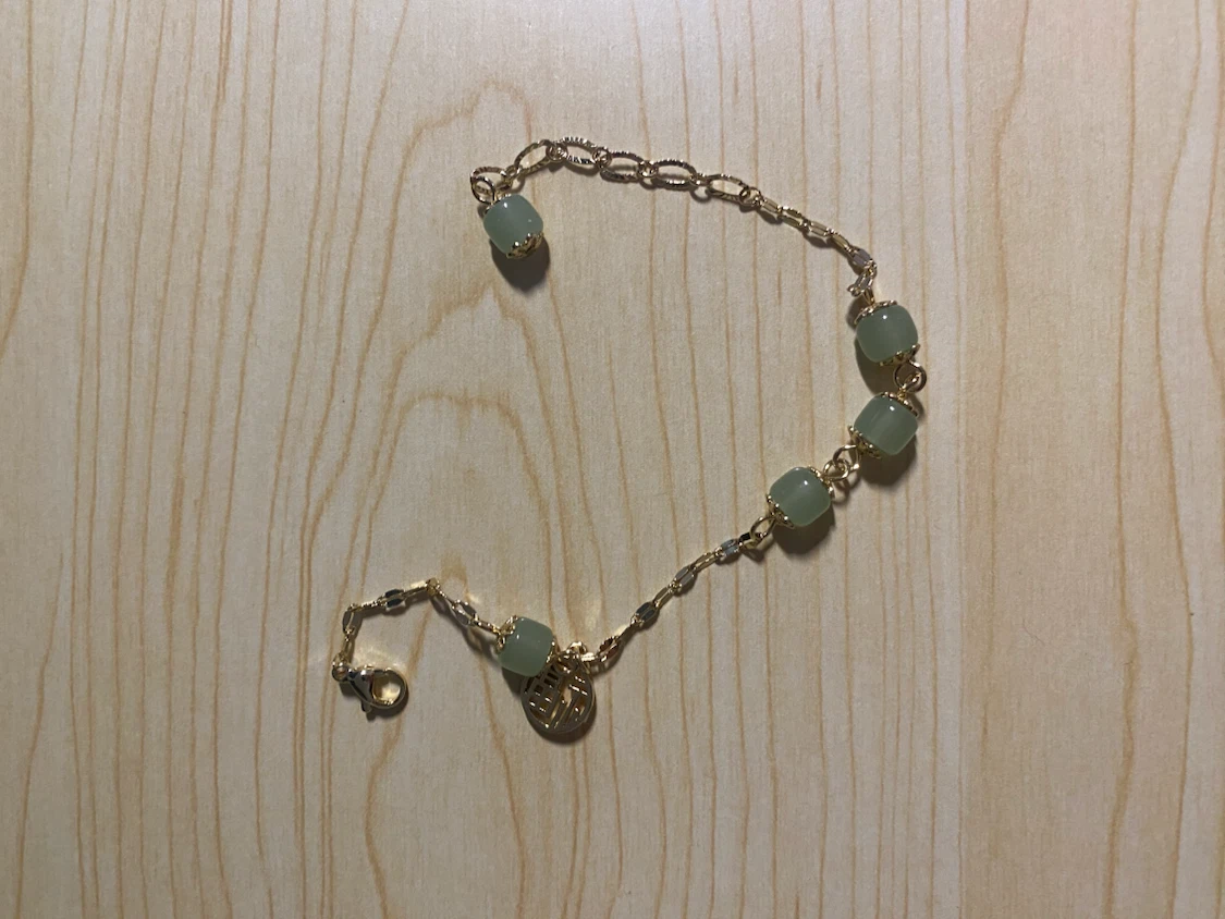 Gold-Tone Chain Bracelet with Jade Beads