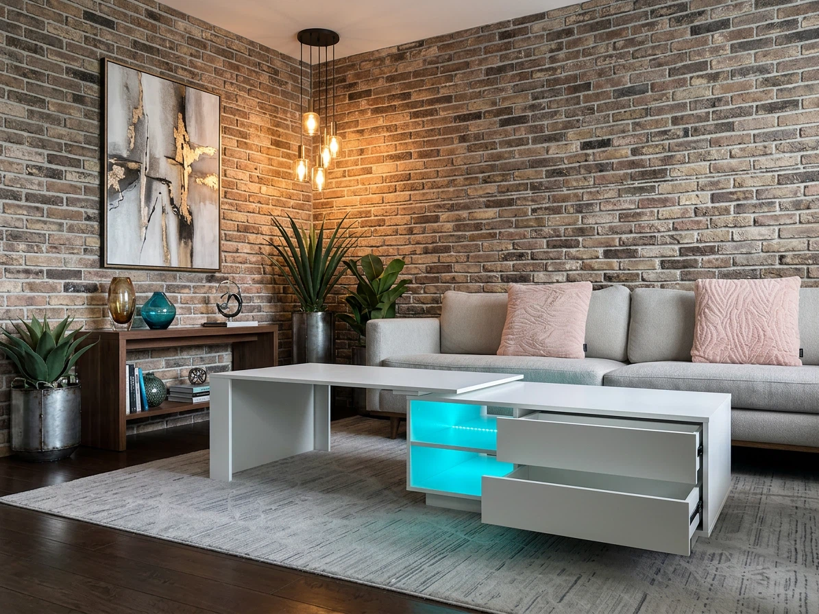 Modern White LED Coffee Table - photo 3