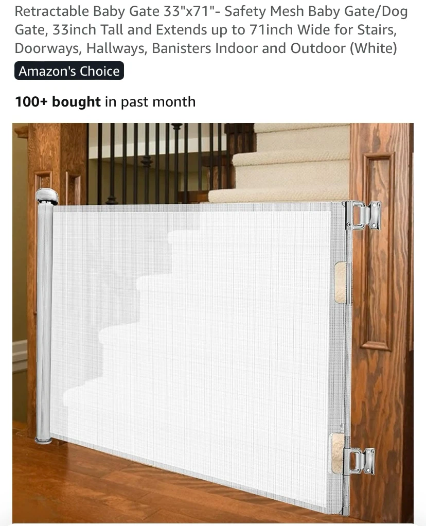New Retractable Baby Gate 33"x71” White
